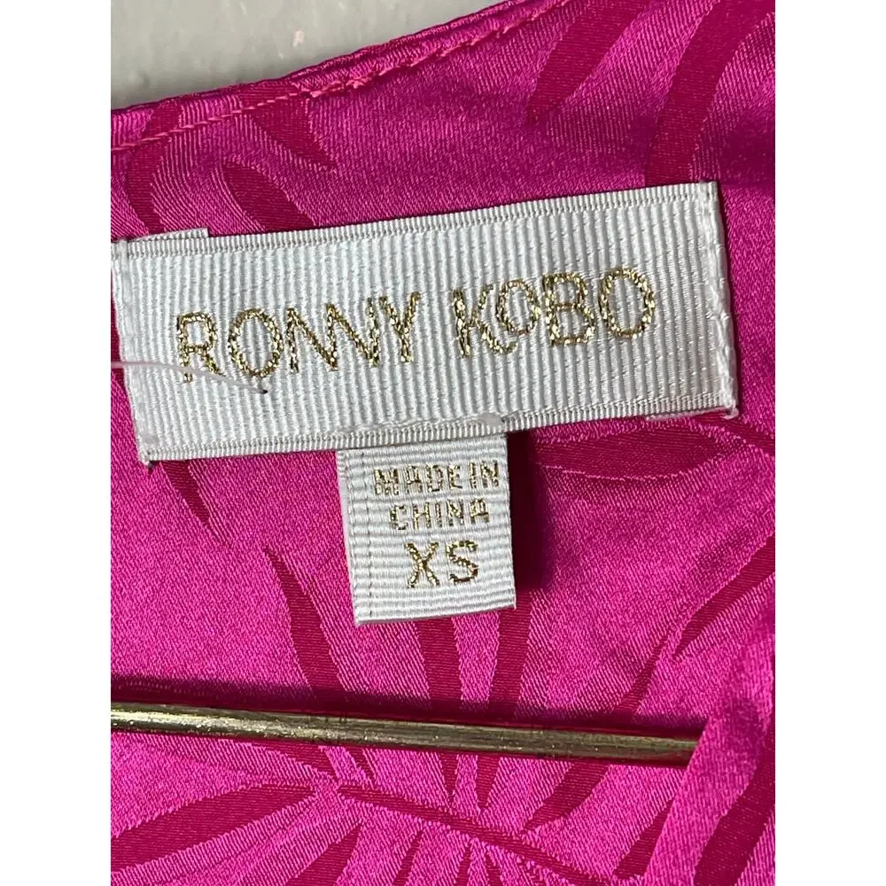 Ronny Kobo Giorgia Dress Fuchsia Silk Blend Ruched Wrap Mini Long Sleeve